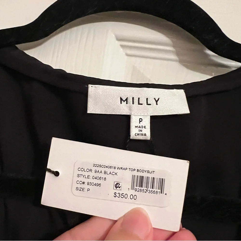 NWT Milly silk bodysuit long sleeve wrap top black - Picture 4 of 9